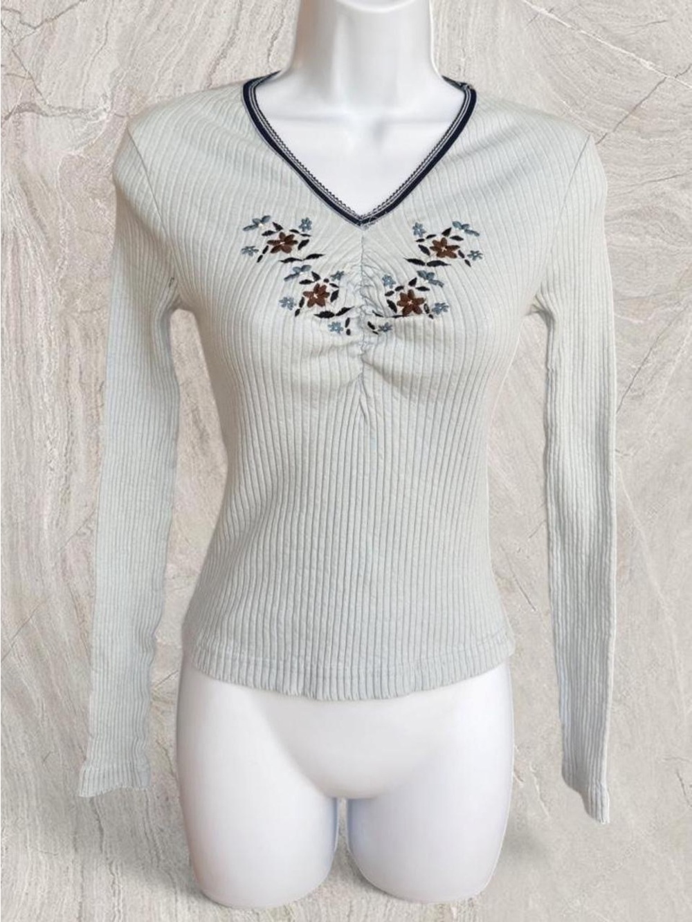 Y2K Z. Cavaricci Embroidered Ribbed V-Neck Top